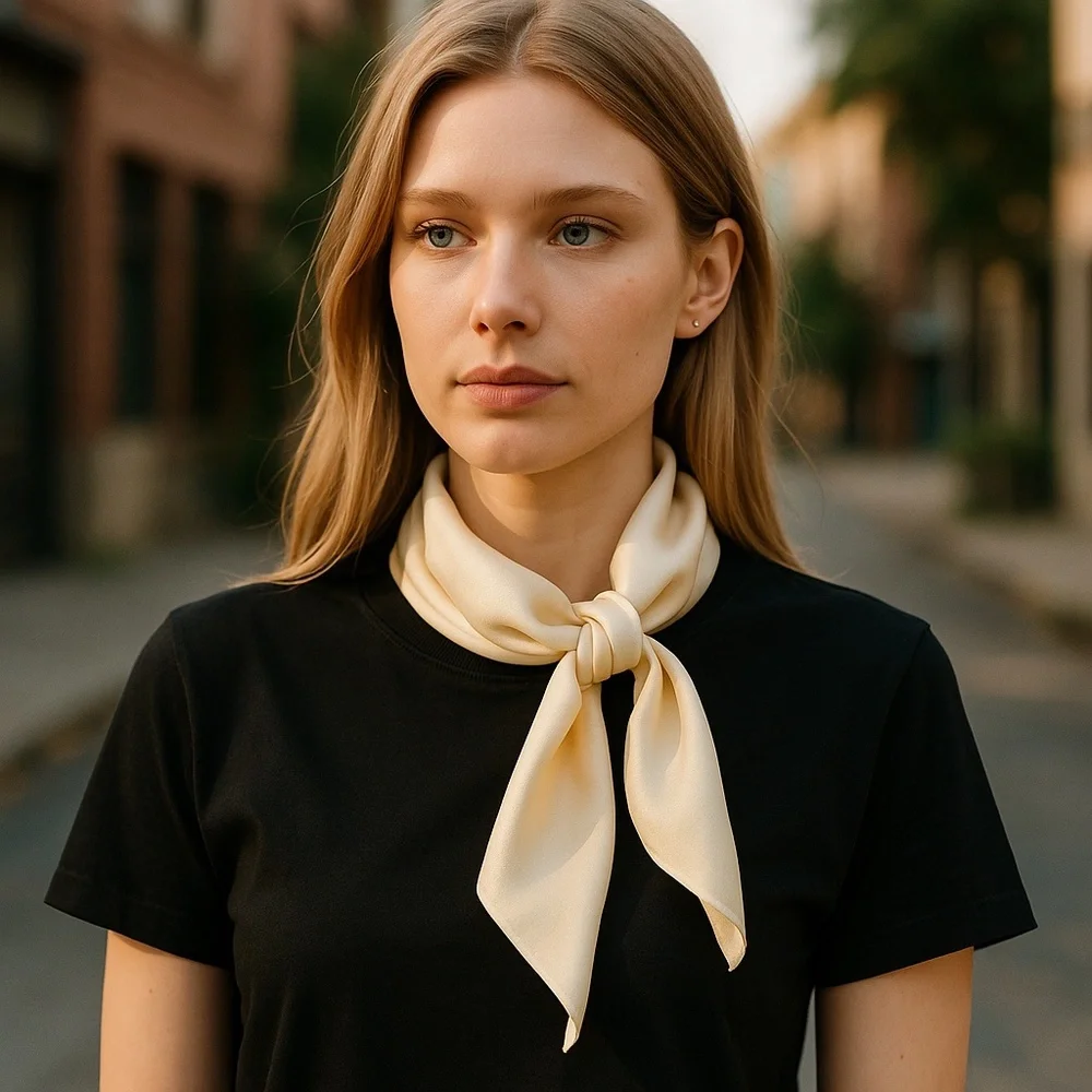 NWT SILKLETTE Crème de la Crème 100% Fine Silk Kerchief Scarf CREME